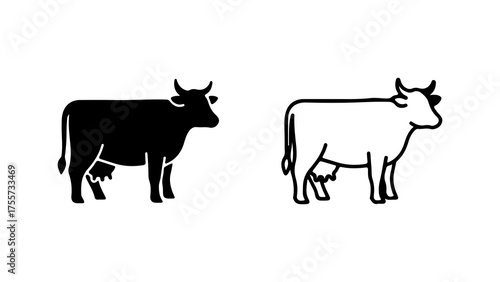 Cow silhouette and outline with transparent background