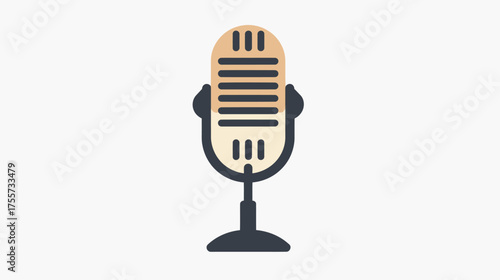 A retro microphone icon on a white background, with a cream body and dark accents
