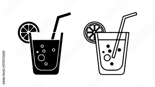 Lemonade drinks with straw and lemon slice with transparent background