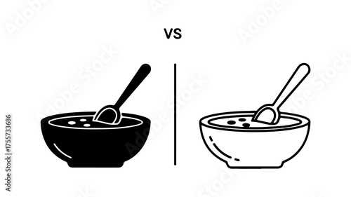 Bowls with ingredients versus empty bowls with transparent background