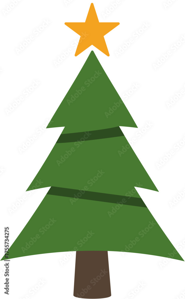 Obraz premium Minimalist tall Christmas tree with sharp layers and star on top. Clean flat vector style suitable for modern greeting cards, posters, and digital holiday graphics.