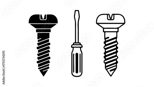 Screwdriver and screws with transparent background