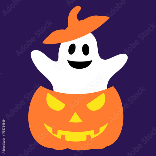 Fantasma saliendo de una calabaza de Halloween para su uso en invitaciones y tarjetas
