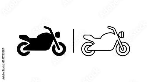 Motorcycle icons with outline and solid fill with transparent background