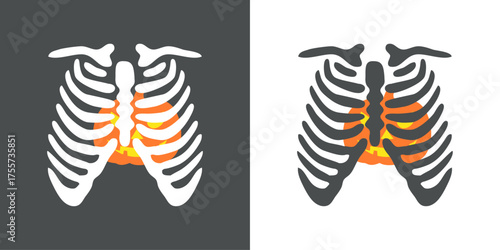 Logo para Halloween. Silueta de calabaza de Halloween en caja torácica humana