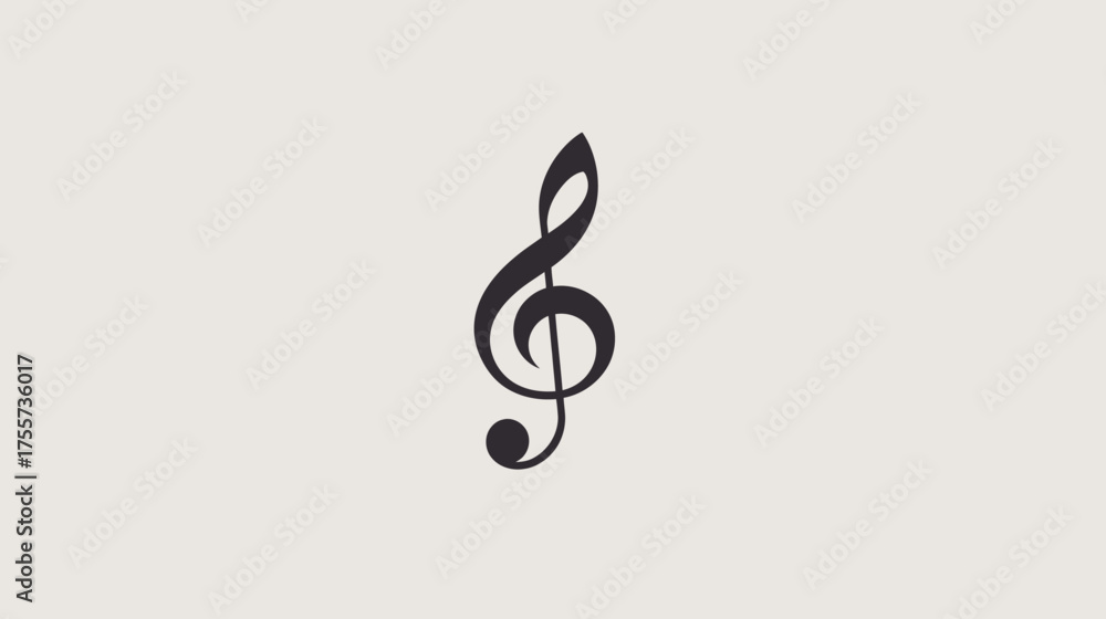 Fototapeta premium Black treble clef symbol centered on a plain, light-colored background