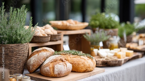 Artisan Bread Display With Fresh Ingredients and Natural Garnishes At a Local Market