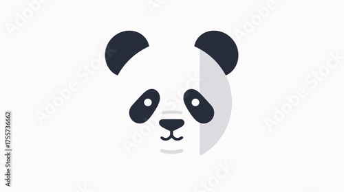 Minimalist panda face icon, black, white, and grey