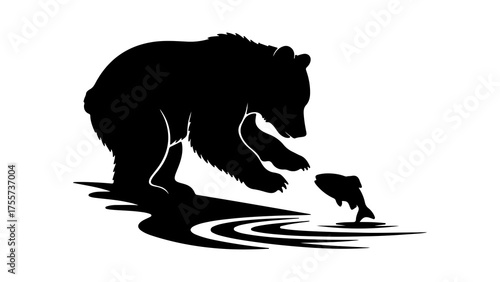 Bear catching fish with transparent background
