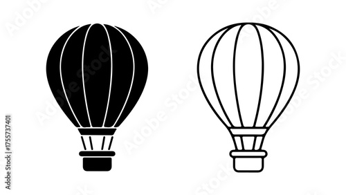 Hot air balloons outline and solid with transparent background