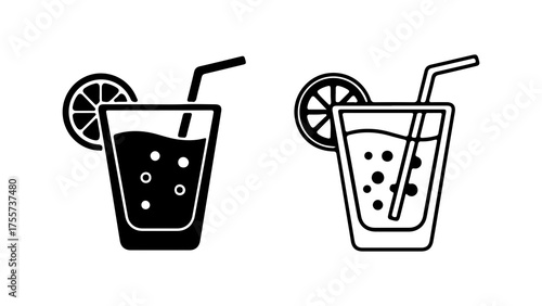 Refreshing drink with lemon and straw with transparent background