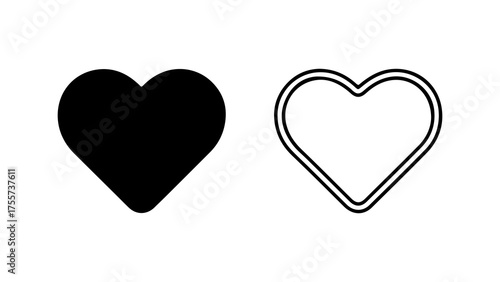 Heart icons with outline and solid fill with transparent background