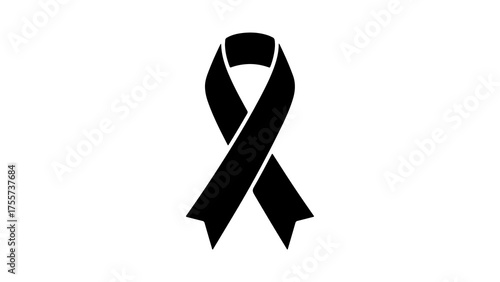 Black ribbon awareness symbol with transparent background