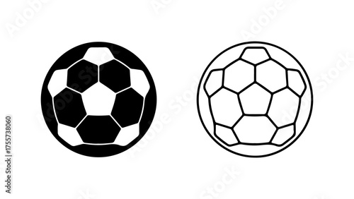 Soccer balls with outline and solid fill with transparent background