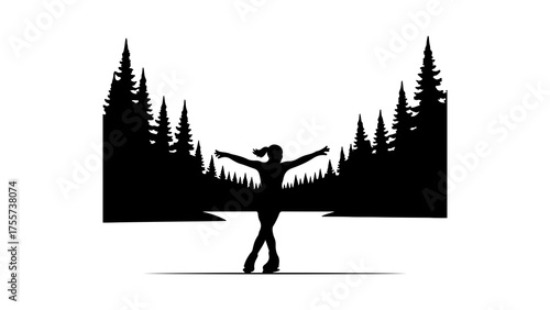 Woman silhouette in forest with transparent background