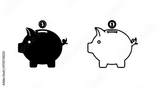 Piggy bank with coin with transparent background