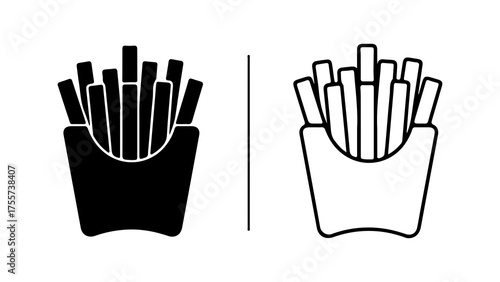 French fries in paper container with transparent background