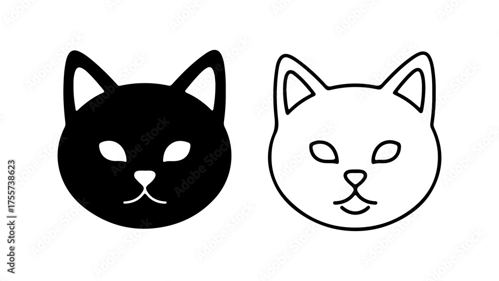 Obraz premium Cat heads outline and solid with transparent background