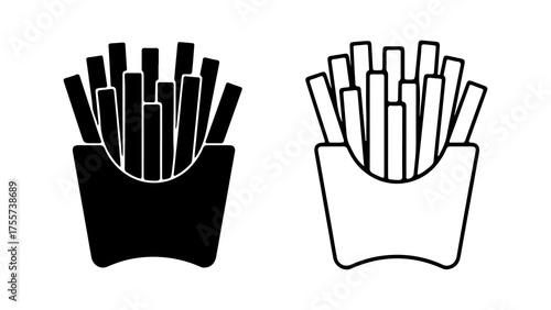 French fries in paper container with transparent background