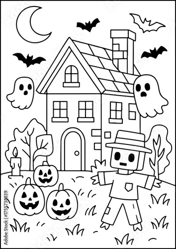The ultimate blocky haunted house, filled with bats, ghosts, and glowing pumpkins — perfect for Halloween coloring fun!