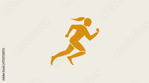 A minimalist silhouette of a woman running at speed against a neutral background
