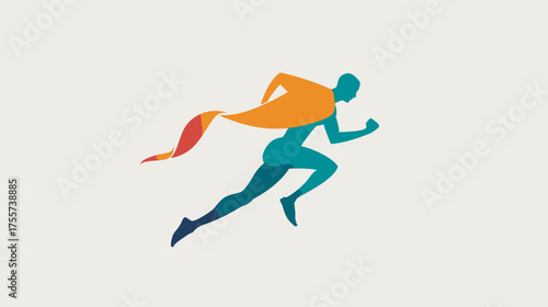 Silhouette of a runner with a flowing, vibrant cape