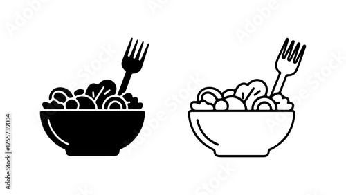 Salad bowl with fork with transparent background