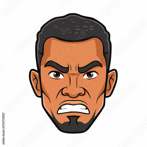 Illustration of an angry mans head with detailed facial features