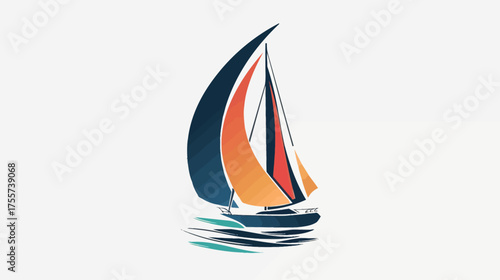 Modern sailboat with colorful sails on abstract water