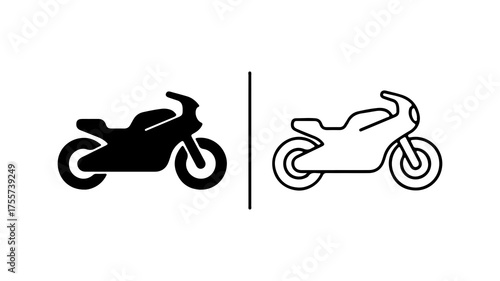 Motorcycle outline and solid icons with transparent background