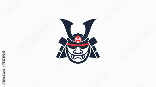 Stylized samurai mask with horns and red accents