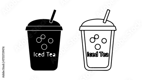 Iced tea drinks with straw with transparent background