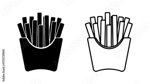 French fries in paper container with transparent background