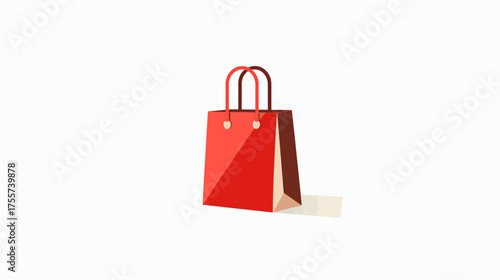 A red shopping bag with dark red handles and a shadow on a white background