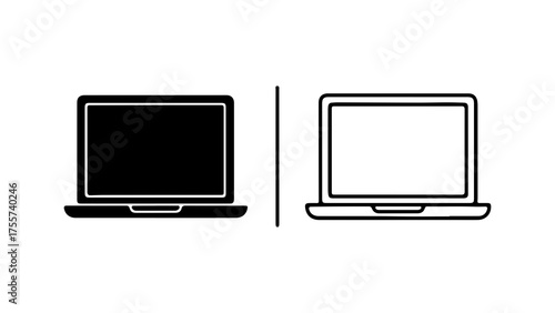 Laptop icons with outline and solid fill with transparent background