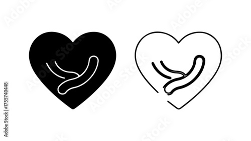 Heart with hands outline and solid with transparent background