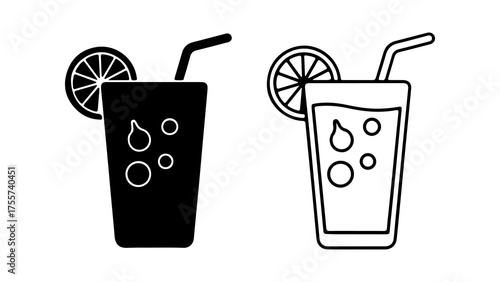 Refreshing drink with lemon and straw with transparent background