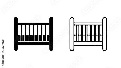 Baby cribs outline and solid with transparent background