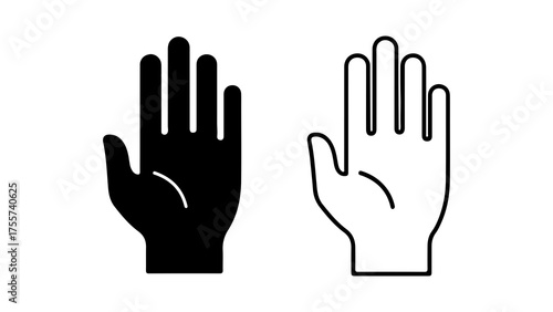 Hand icons with outline and solid fill with transparent background