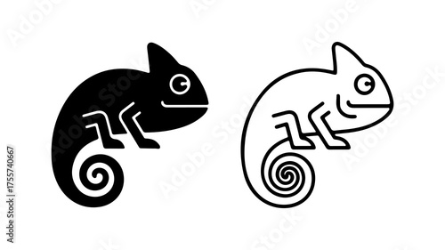 Chameleon outline and solid shapes with transparent background