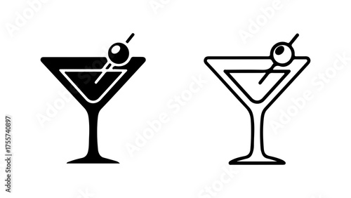 Martini glasses with olive garnish with transparent background