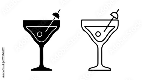 Martini glass with olive and straw with transparent background