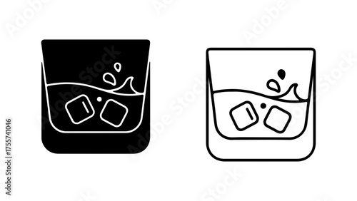 Drink with ice in glass with transparent background