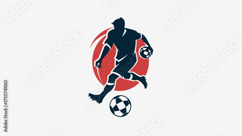 Silhouette of a soccer player in action, dribbling with two balls