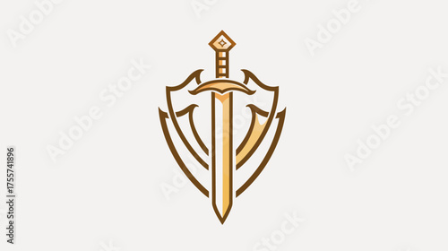 Golden sword and shield emblem on a light background