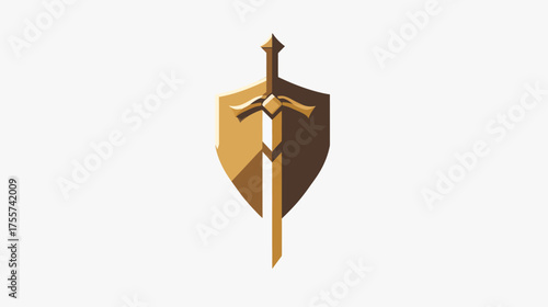 Golden shield and sword emblem with sharp, geometric styling