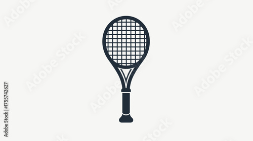 A dark silhouette of a tennis racket with strings is centered