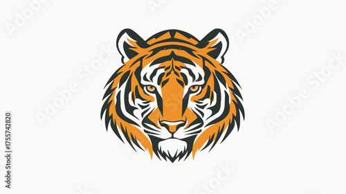Fierce tiger head, stylized with orange, black, and white stripes