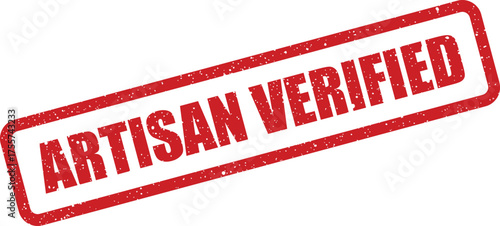 Grunge style red stamp illustration showing Artisan Verified text, indicating confirmed authenticity and a trusted, approved status