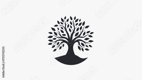 Silhouette of a stylized tree with detailed branches and leaves on a light gray background
